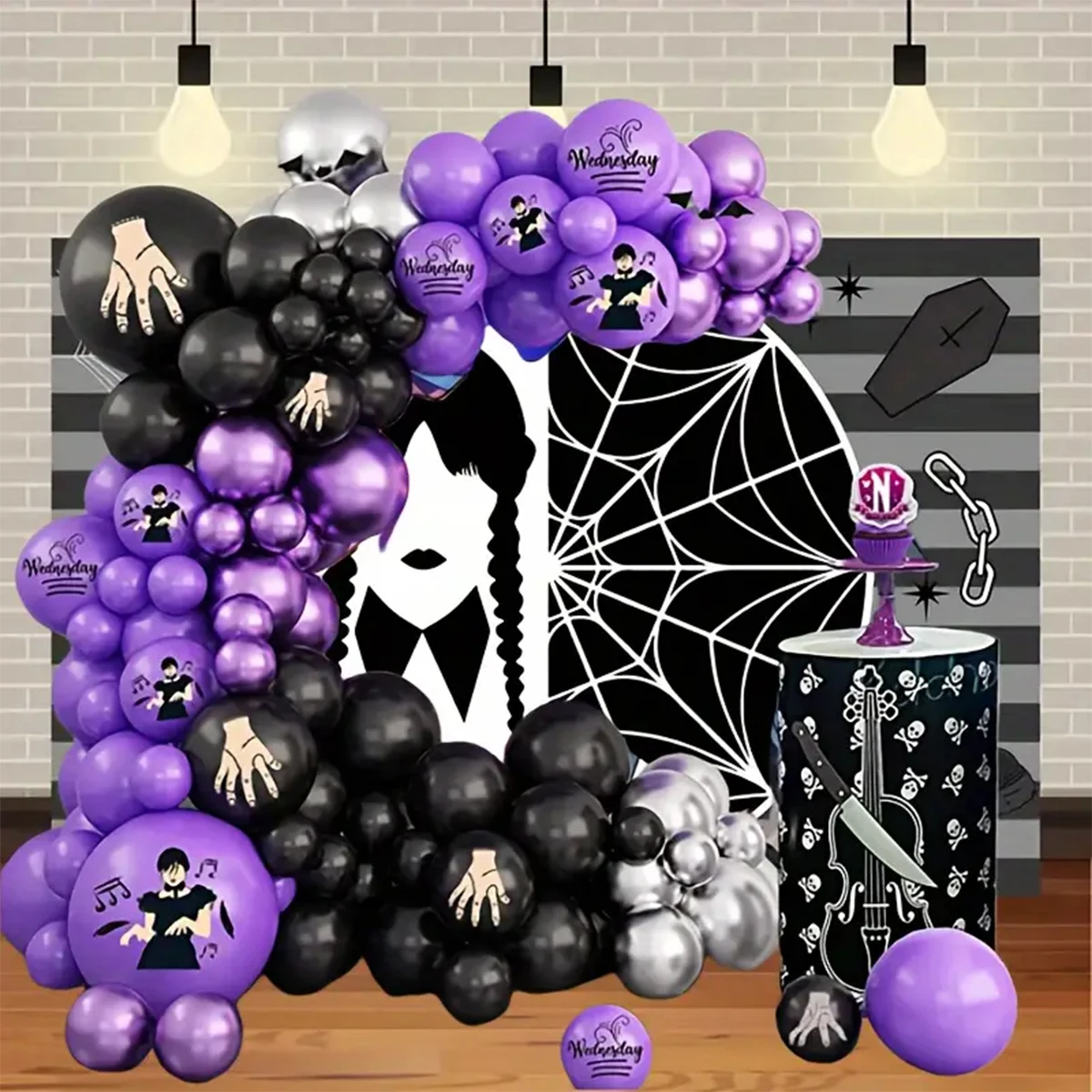 

Black purpleSilver latex Balloon Arch Kit,decorative decoration for Christmas, Halloween, bachelor party,wedding, birthday party