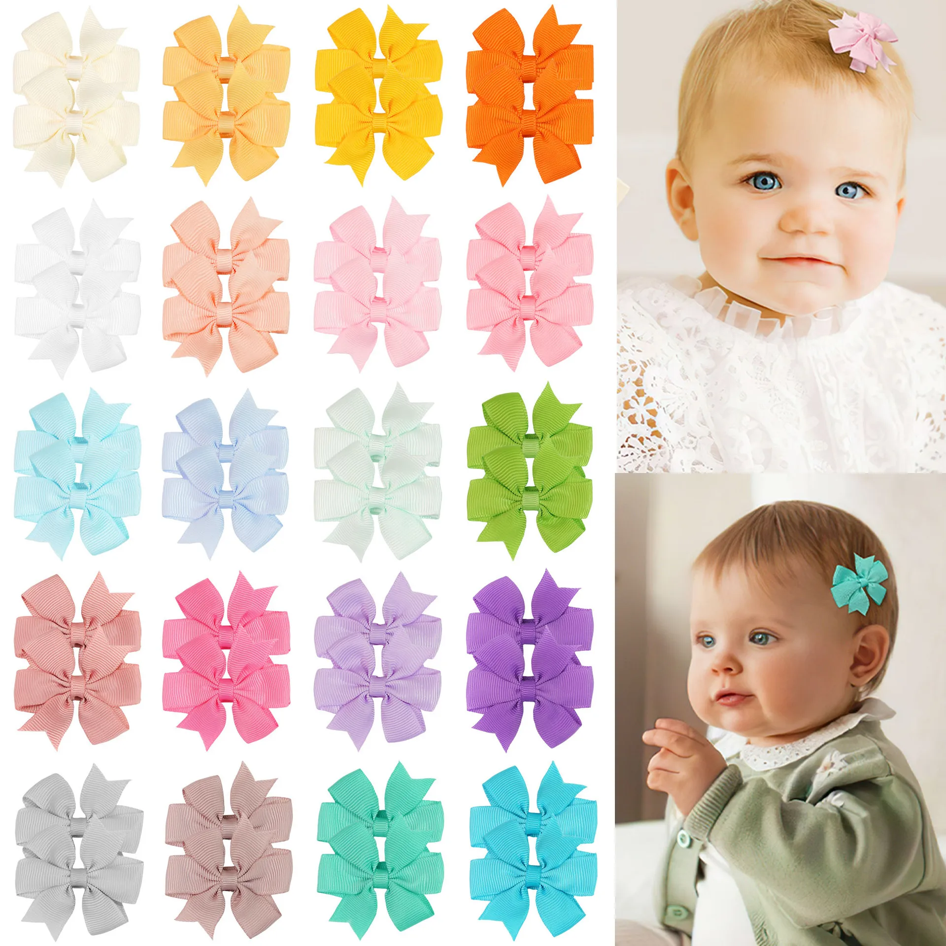 

50pcs Hairbows for Girls Hair Accessories Ribbon Bow Hair Clips Children Candy Colors Headwear Grosgrain Bowknot Baby Barrettes
