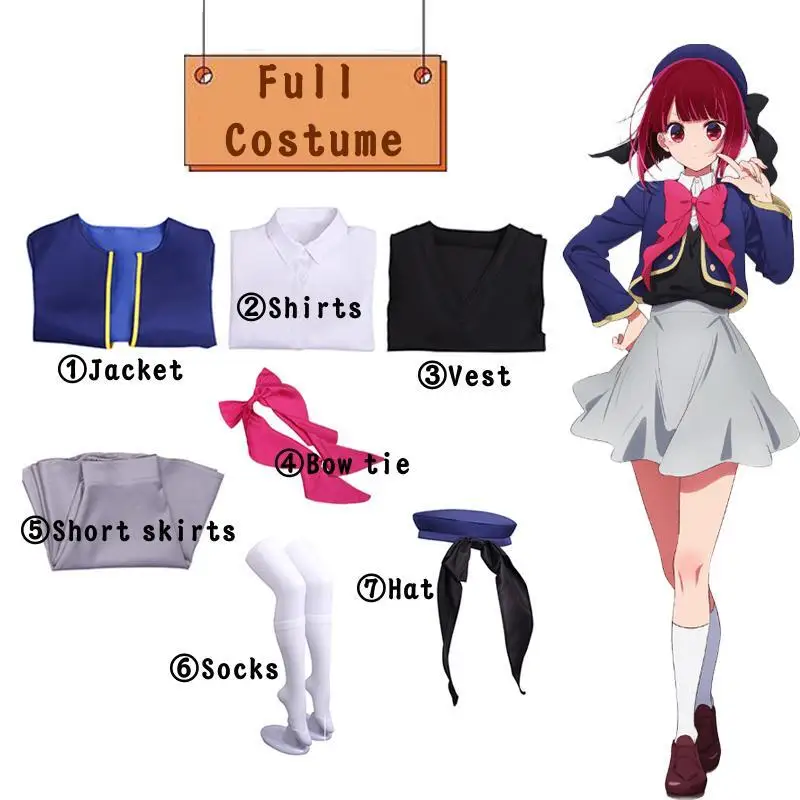 Arima Kana Oshi não Ko Cosplay feminino, uniforme escolar JK, roupas de Halloween, saia e peruca, trajes de carnaval