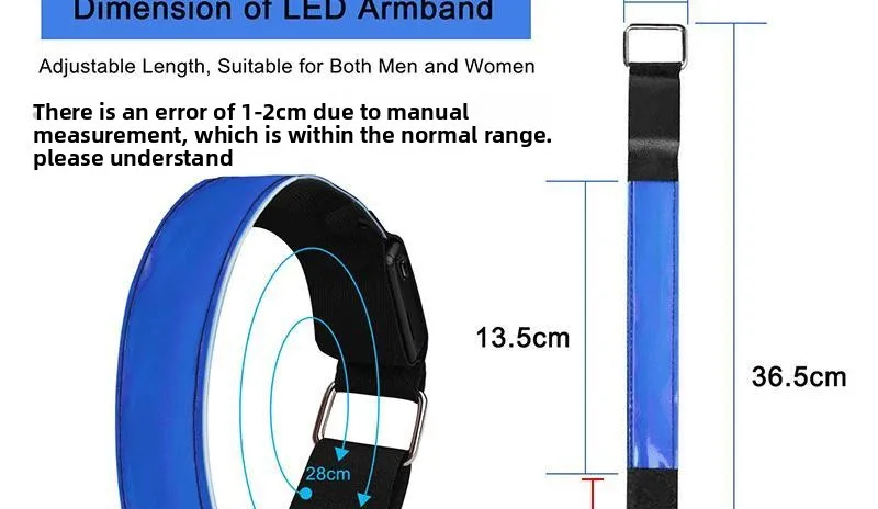 แขนสะท้อนแสง LED พร้อมสายรัดข้อมือ, สายรัดแขนเรืองแสงสำหรับวิ่งกลางคืน, สายรัดข้อมือเรืองแสง, ไฟ LED สำหรับเตือนการปั่นจักรยาน