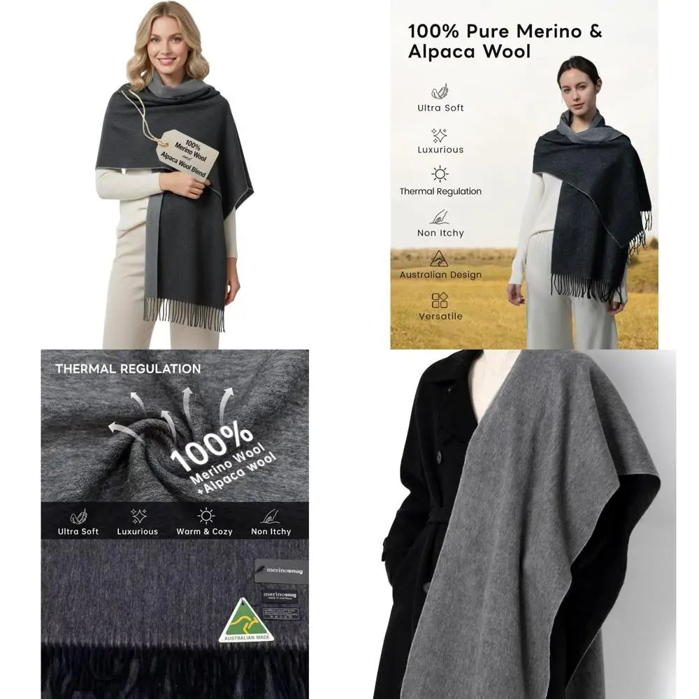 Châle de luxe en mélange de laine mérinos et d'alpaga, enveloppe souple semblable au cachemire pour femme, grande écharpe de voyage, cadeau idéal