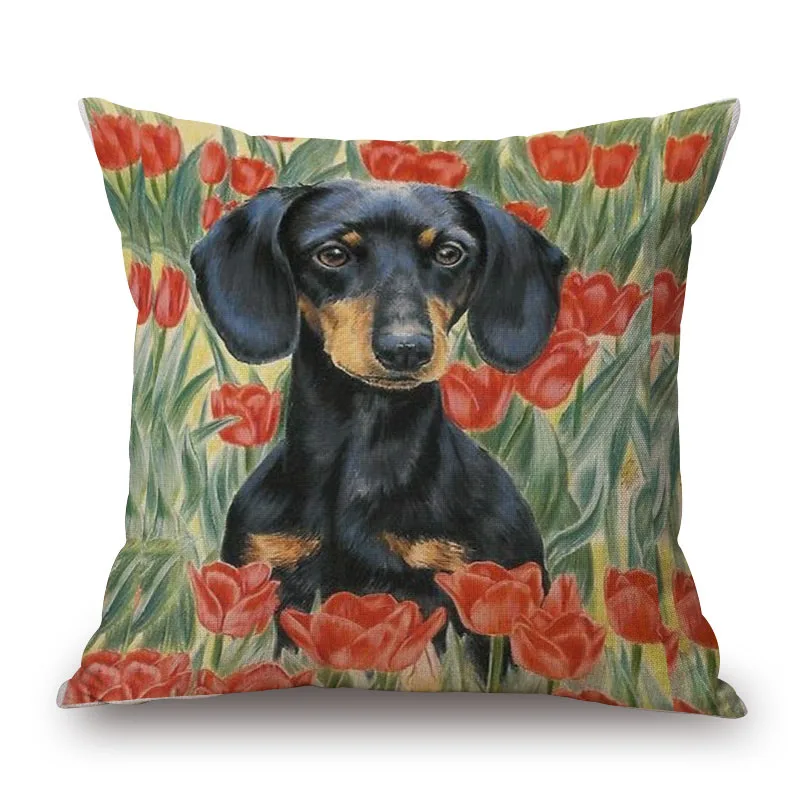 Dachshund Dog Cushion Covers Sausage Dog Painting Cotton Linen Decorative Pillow Covers Bedroom Sofa Home Decoration 45X45cm