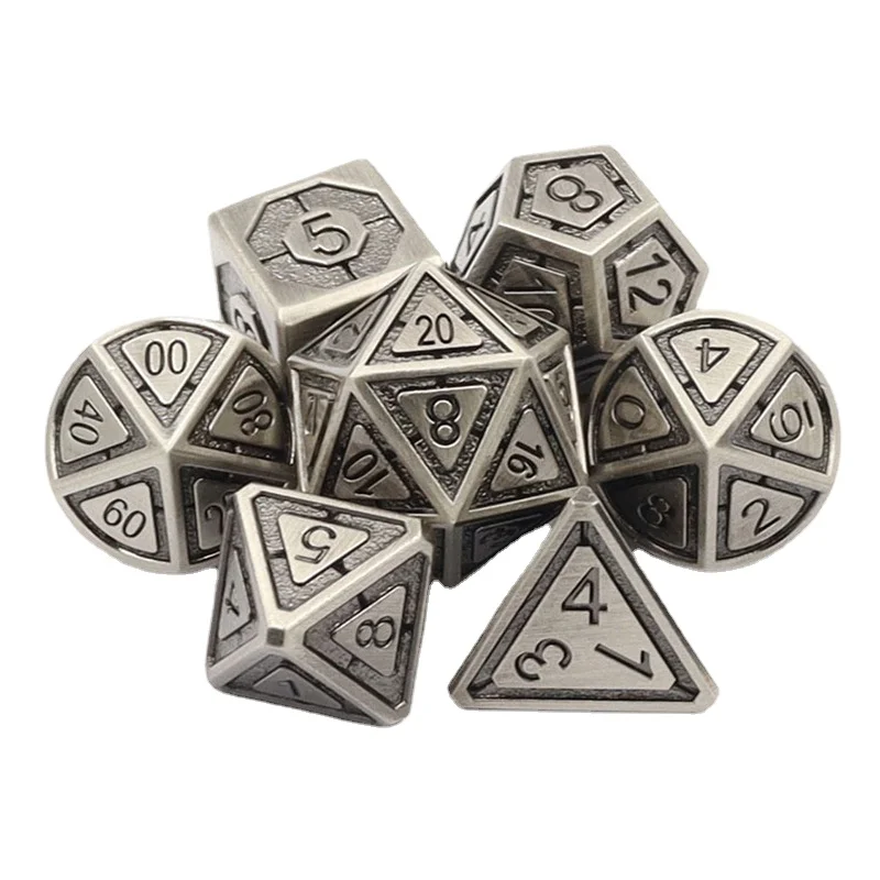 

7Pcs/set Foreign Trade Hot Selling Chess and Card Entertainment Dice D4 D6, D8, D10, D12, D20 16MM Alloy Metal Dice