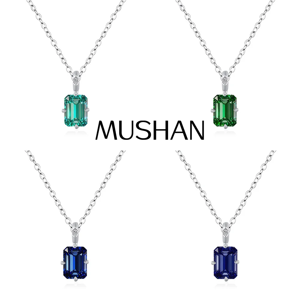 

MuShan Jewelry 925 Sterling Silver Necklace Lab Grown Ruby Asscher Daily Wear for Women 18K Gold Plated Anniversary Necklace