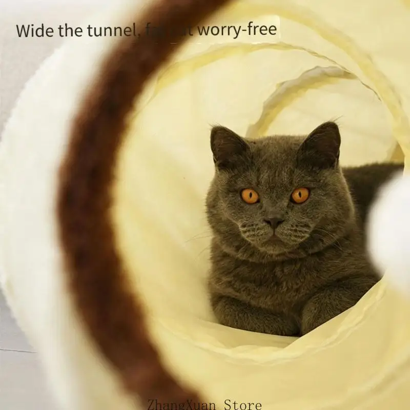 Stowable Animal Tunnel Bed with Hanging Play Toy, Removable Machine-Washable Inner Pad, and Nonslip Fabric Bottom 3XUF