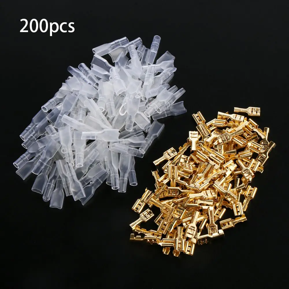 200PCS/Set Durable Female Spade 200pcs Cable  Butt Connector Crimp Terminal Insulated Wire Electrical