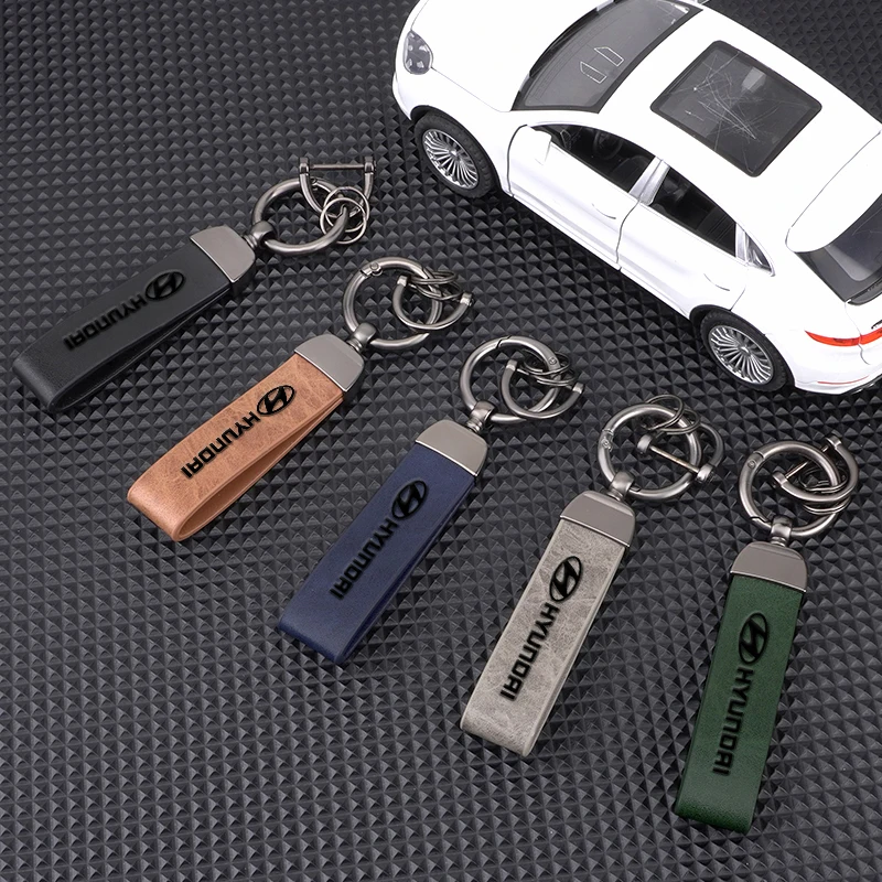 Chaveiro de couro vintage para carro, chaveiro giratório de 360 ​​graus para Hyundai I10 I30 I20 Venue Veloster Tucson Ioniq Getz Acessórios