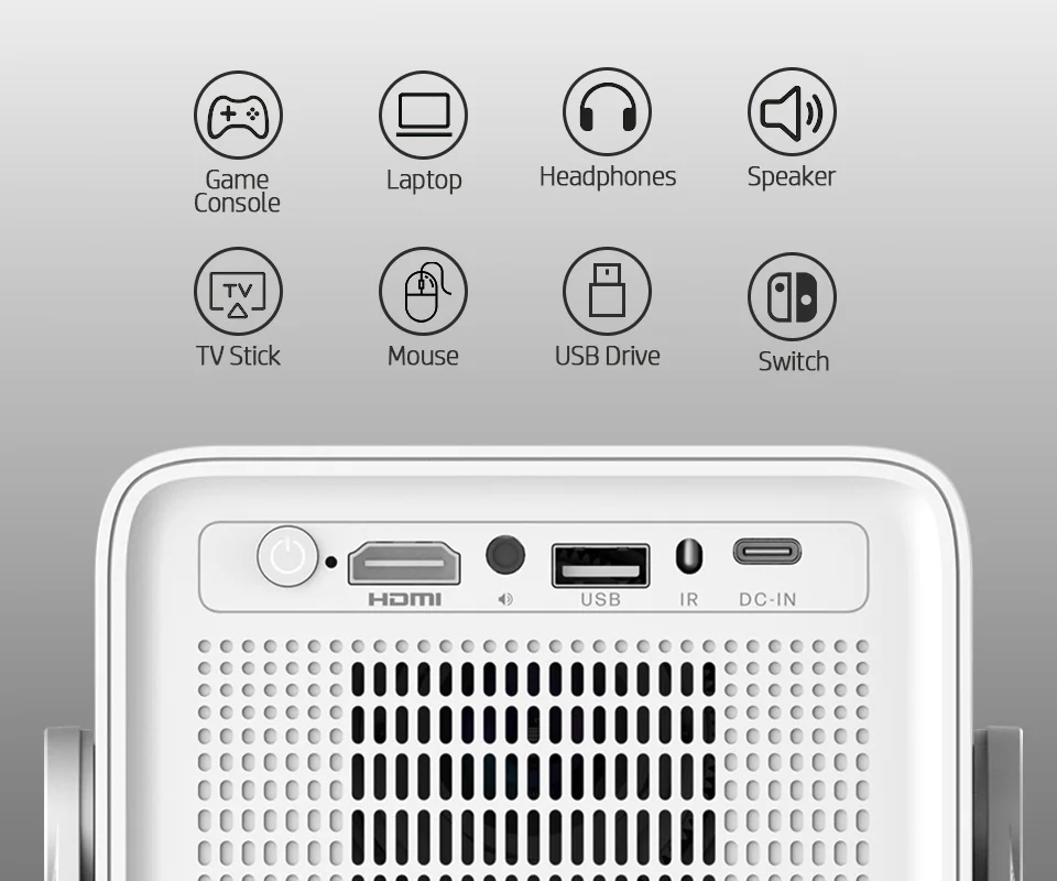 HP Tragbarer Projektor MC425 1920x1080P Full HD 200LM Auto-Korrektur 90° ° Drehbarer Dual-Band WLAN 5.4 Bluetooth 3W Lautsprecher USB-C – Detail 7