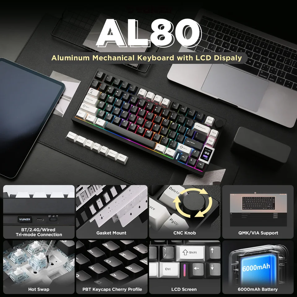 YUNZII AL80 メカニカル キーボード Amazon.com: YUNZII AL80 Wireless Mechanical Keyboard,Full Aluminum