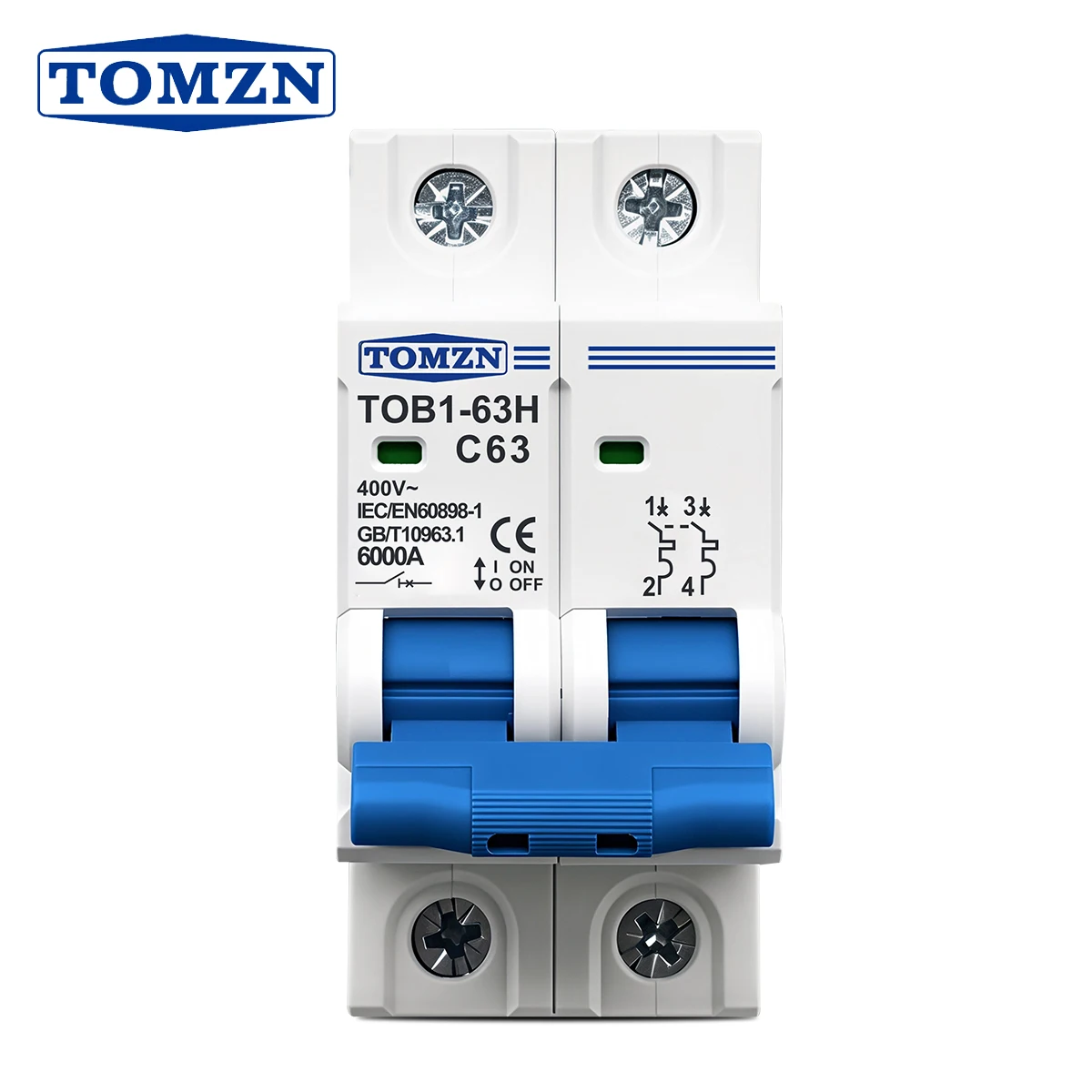 

TOMZN 2P 32A AC230V/400V~ 50/60Hz Circuit Breaker AC MCB Safety Breaker C Type