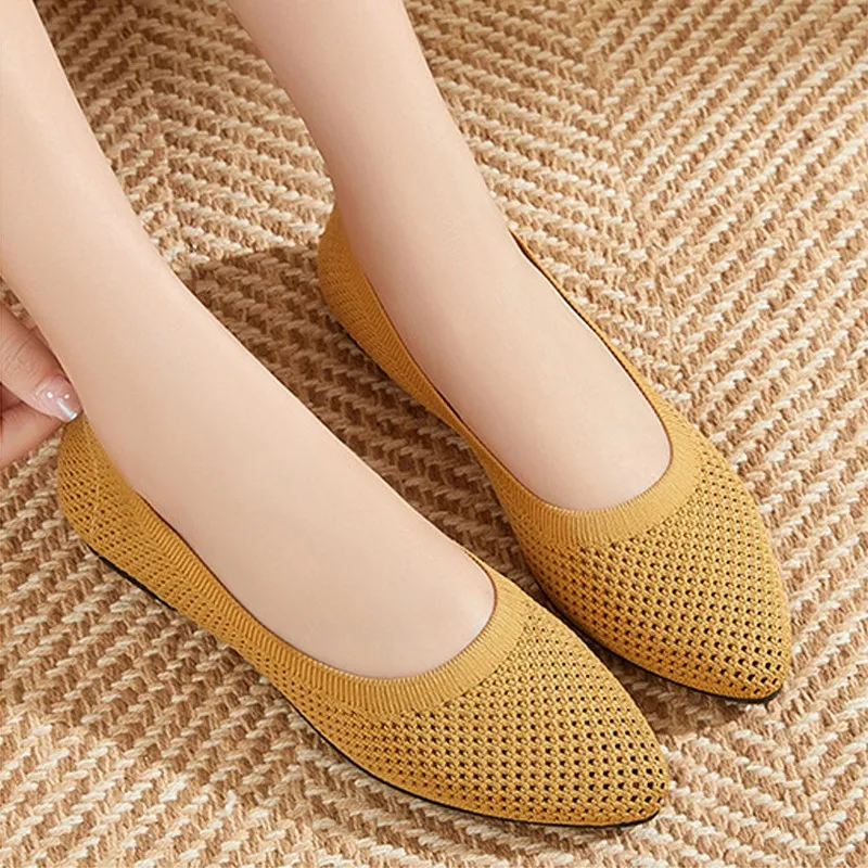 Women Flat Shoes Knitted Loafers Soft Sole Lightweight Breathable Slip on Women Casual Shoes Walking Ballet Women Flats view 4