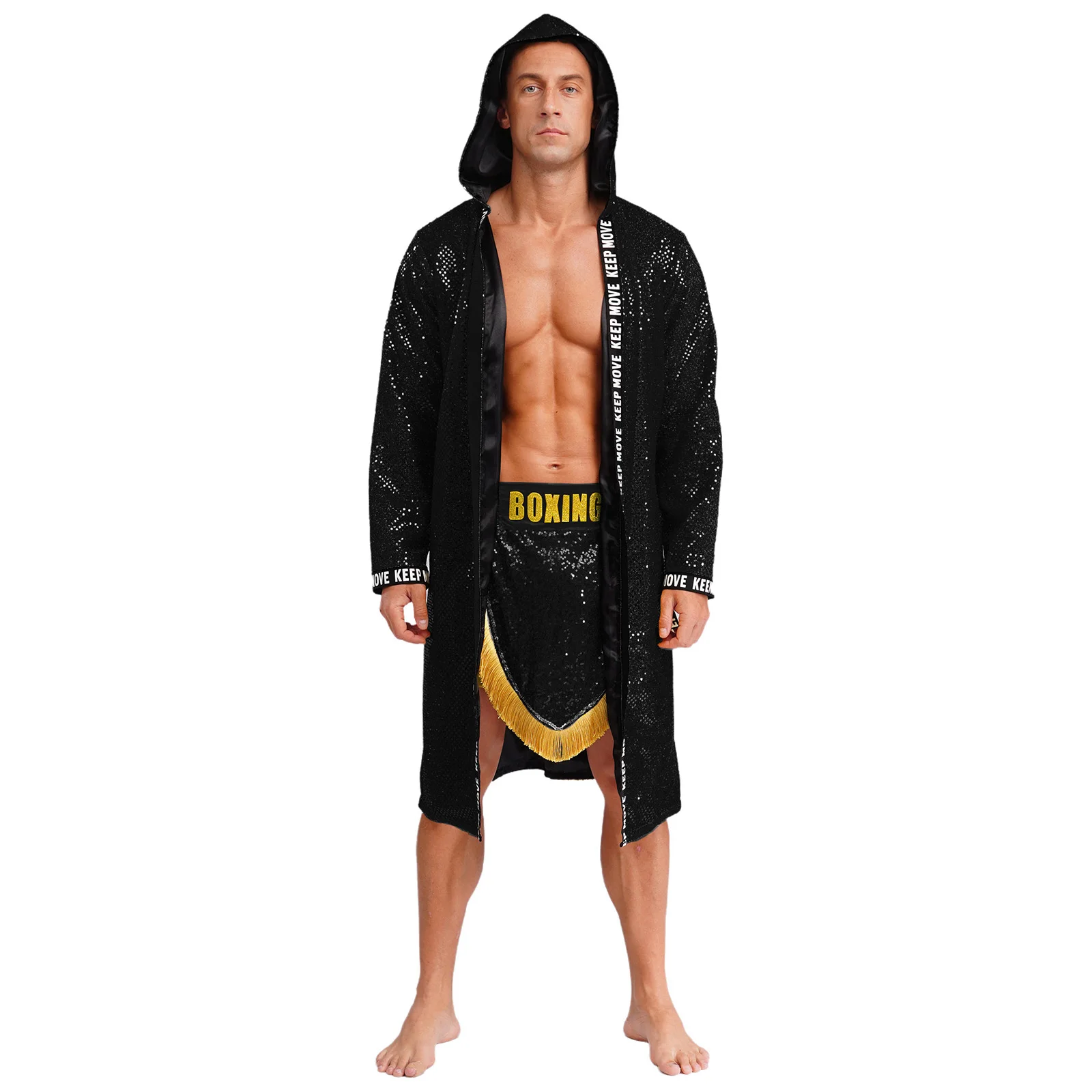 Men Boxing Boxer Competition Robe With Belt And Fringes Boxing Shorts for Boxing Muay Thai Martial Arts Performance Costumes