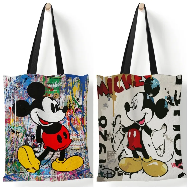 Disney New Canvas Tote Bag Mickey Mouse Printed Canvas Bag Harajuku Shoulder Bag Handbag Canvas