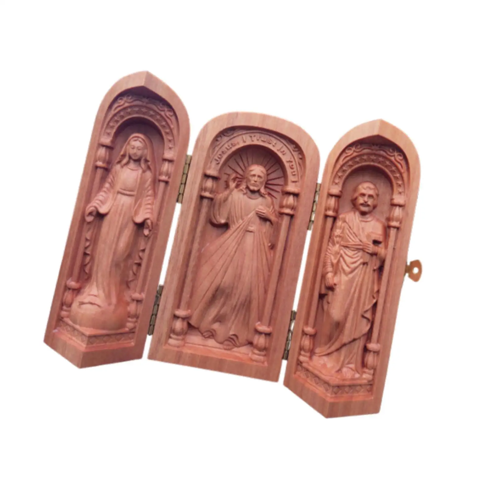 Wood Carving Ornaments Catholic Relics Gift Cardinal Hand Carved Portable Church for Desktop Table Living Room Shelf Decoration