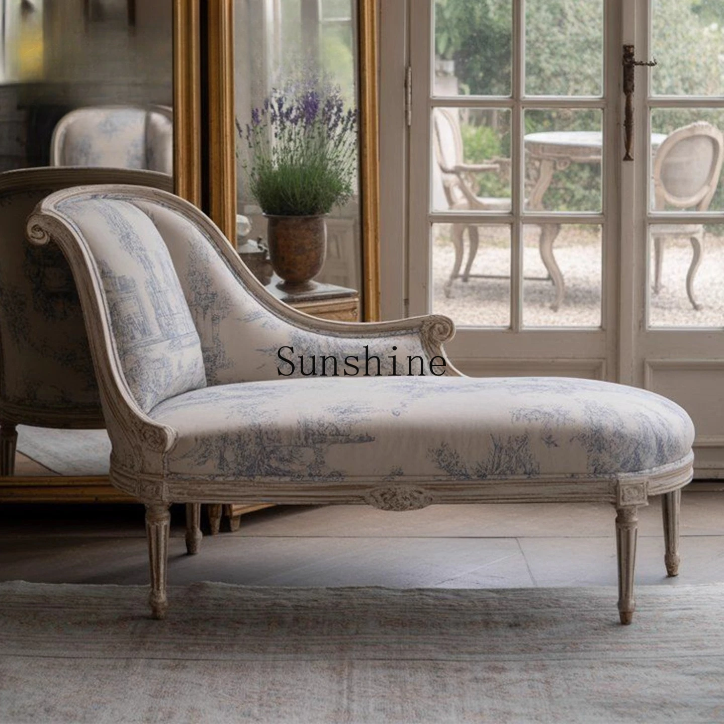 

American retro carved solid wood princess, small apartment living room single sofa leisure, printed cloth chair