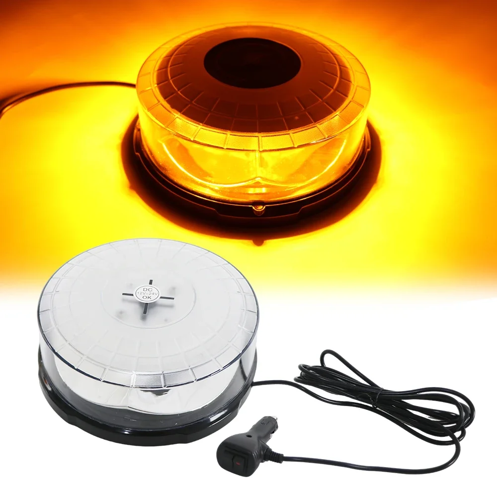 Car Truck Roof Top LED Beacon Lights Amber Strobe Warning Truck Fire Engine Bus Flashing Emergency with Magnetic 12V-24V