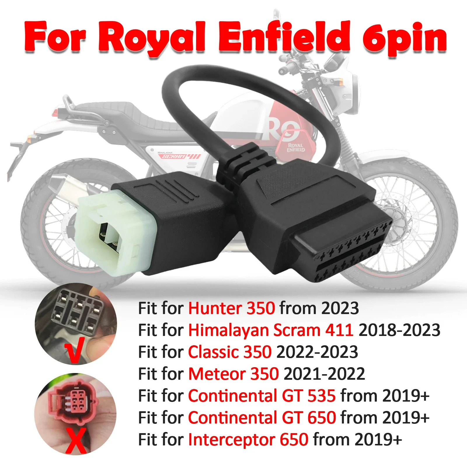 Para Royal Enfield Cable de diagnóstico OBD2 de 6 pines para Hunter 350/Himalayan/Classic 350/Meteor 350 Cable de diagnóstico OBD de motocicleta