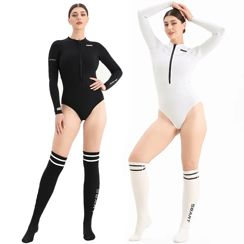 2MM بذلة المرأة طويلة الأكمام كامل الجسم بدلة غطس ملابس السباحة البيضاء تصفح قنديل البحر البدلة