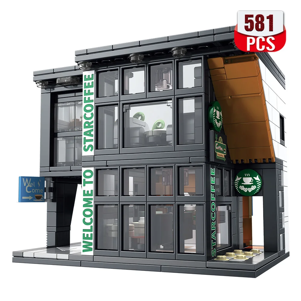 

Creative Coffee House Building Set ，City Street View Building Blocks Toy, Warm and Beautiful Environment，Gift for 8-12 +,581PCS