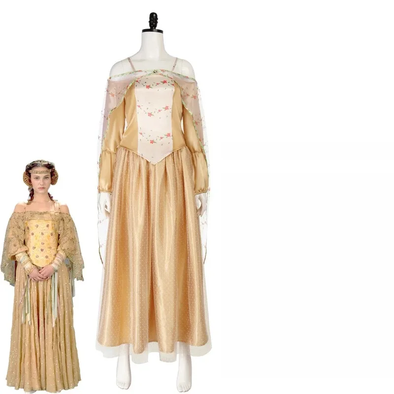 

Amidala Cosplay Padme Costume Women Dress Headwear Outfits Movie Space Battle Roleplay Halloween Carnival Party Disguise Suit