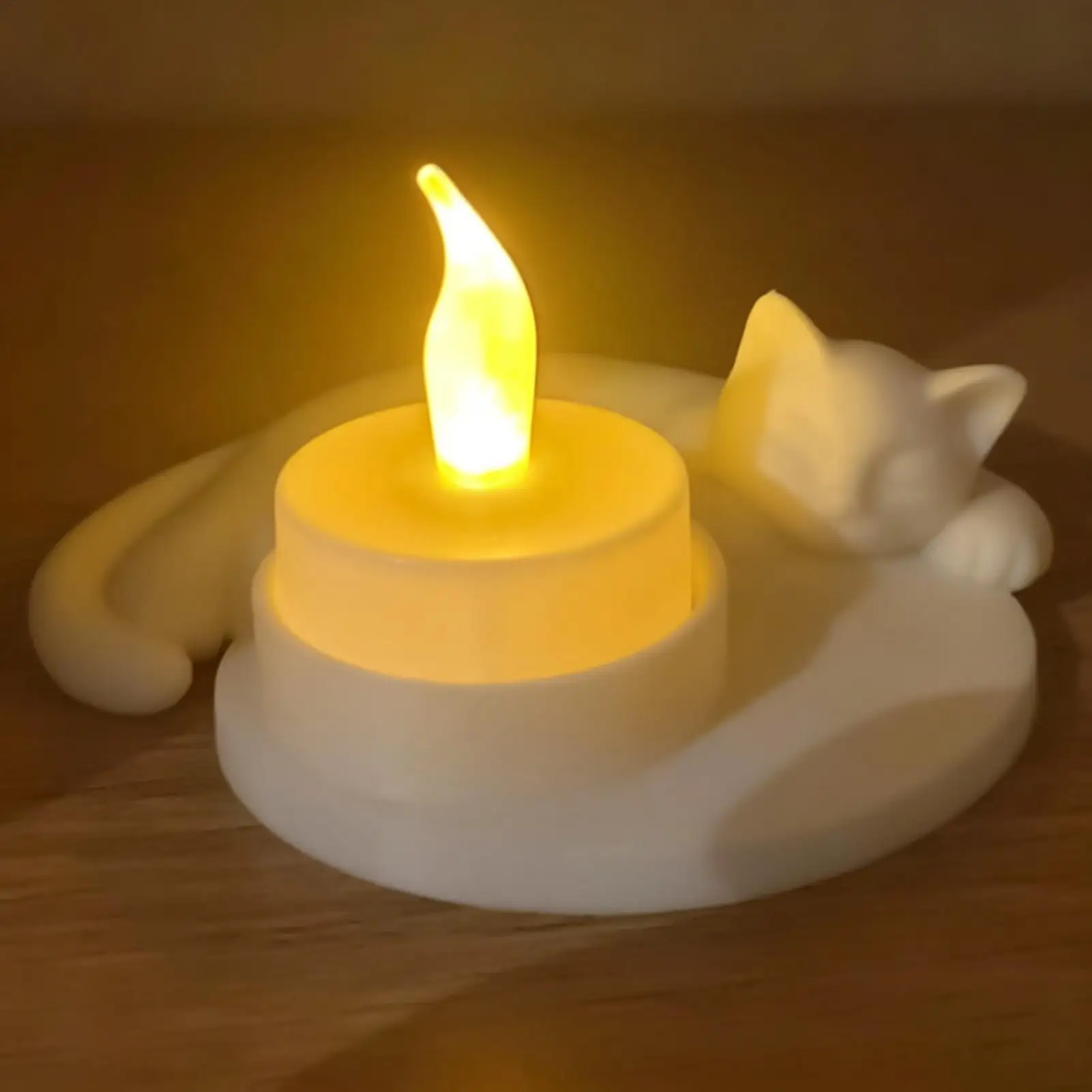 Katzen-Kerzenhalter mit Schlafendem Kätzchen-Design, Tischdekoration, Katzen-Kerzenständer für Zuhause, Wohnzimmer, Kamin, Landhaus-Stil