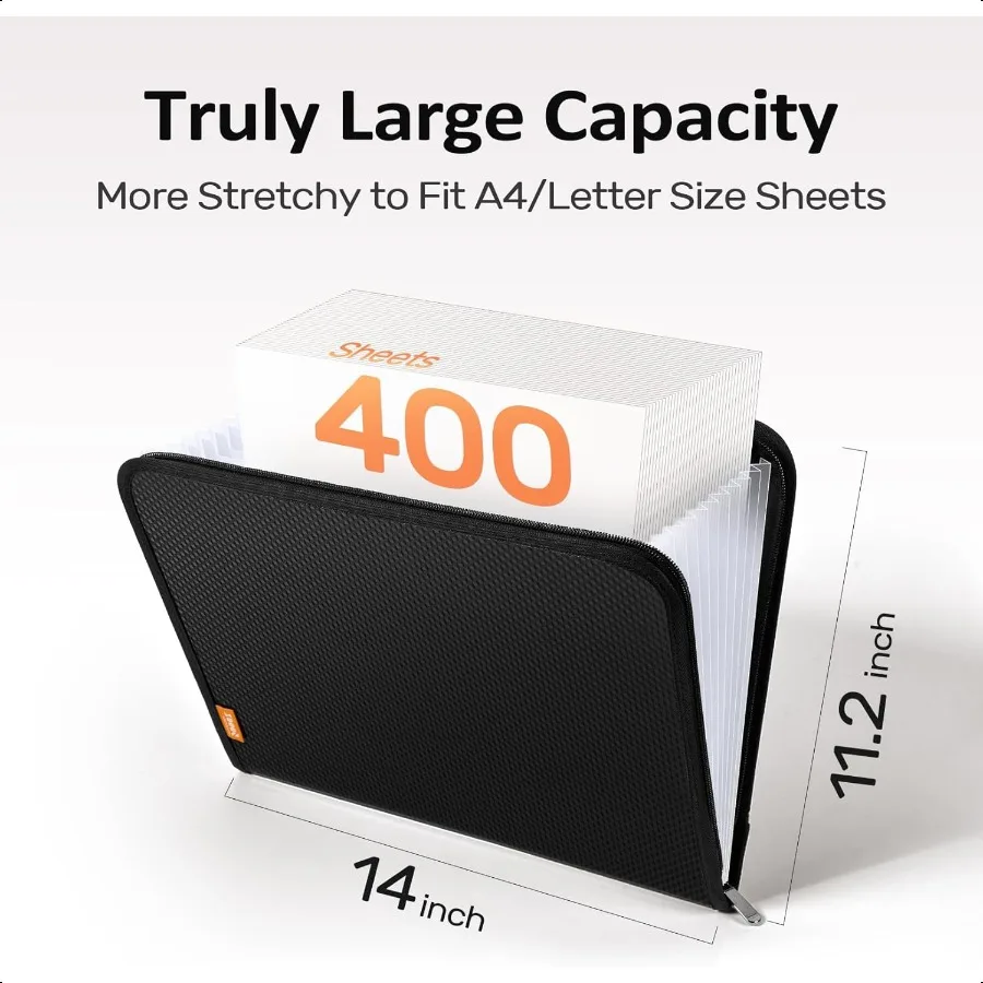 13 Pocket Accordion File Organizer Zipper Expanding File Folder Organizer Reinforced Plastic Accordion Folder A4 Letter Size Po