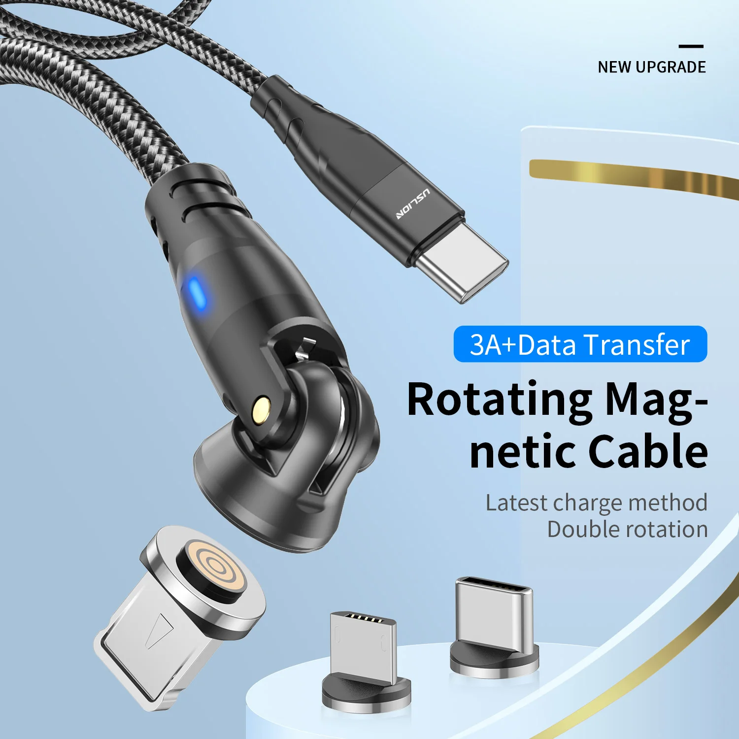 USLION PD 60W Magnetic Fast Charging Cable USB C to Type C Mirco Data Cord for iPhone 16 1Pro Max Xiaomi 15 Oneplus 13 POCO X7