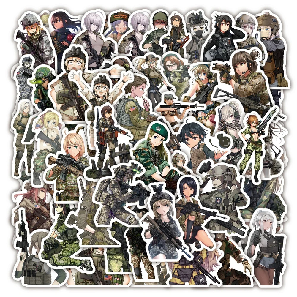 10/30/50pcs Camouflage Female Soldier Cartoon Stickers Cute Anime Girls Decals Phone Case Notebook Luaggge PVC Graffiti Sticker