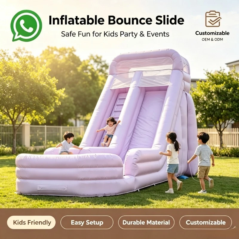 Durable PVC Kids Inflatable Bounce Slide Safe Large Outdoor Play Toy Easy Setup Customizable for Backyard Birthday Party Events