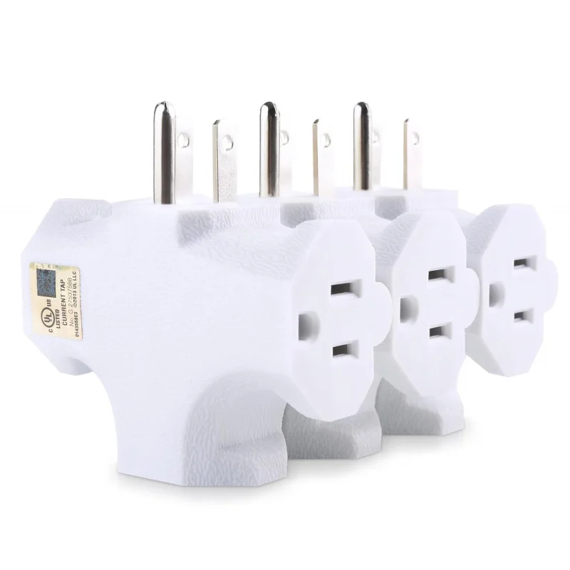 

3-3 Plug Adapter 15A 1875W, 3 Prong 3 Outlet , Power Splitter , 3 Way Electrical , White