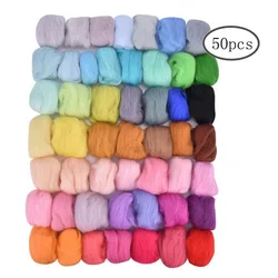 50 Colors Fiber Woolen Yarn, Wool Roving Needlework Wool Felting DIY Hand Spinning, Needlework Craft, 3g/Color