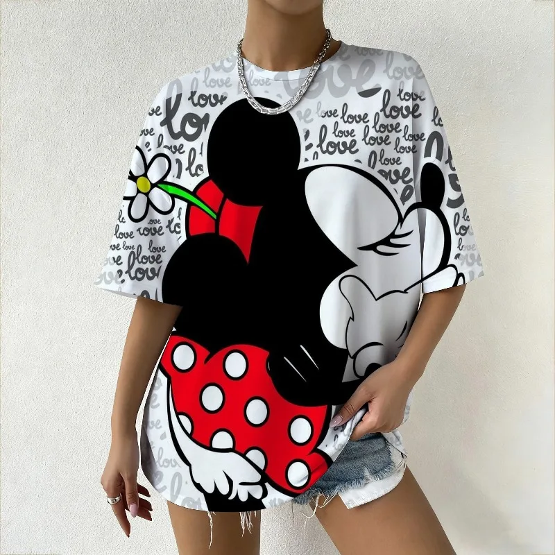 

Новая женская футболка с графическим принтом Disney Minnie Mouse Love, модный летний топ для уличной одежды, вечеринок и повседневных любителей моды