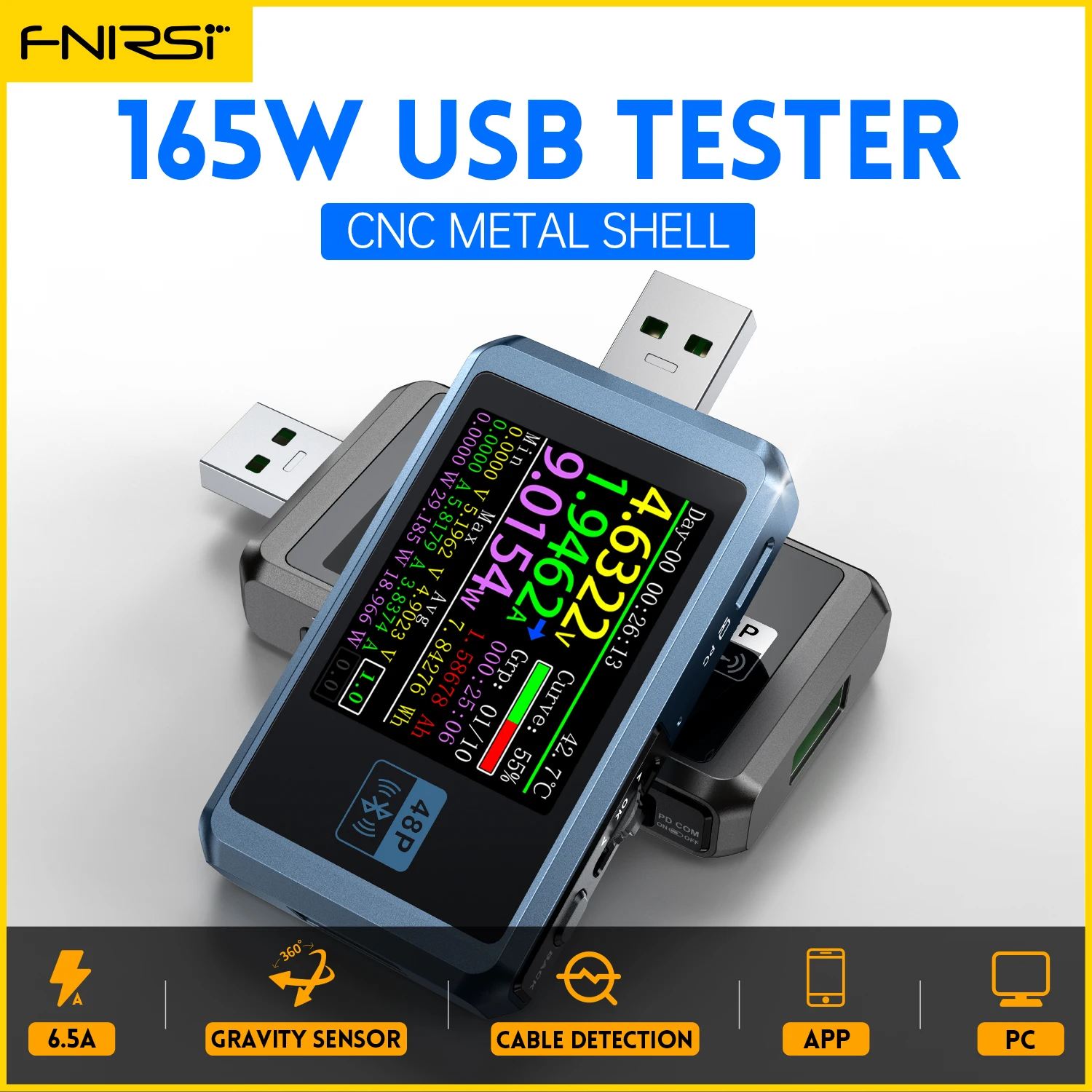 FNIRSI FNB48P Tester di tensione di corrente USB PD Trigger QC4.0 + PD3.0 2.0 TYPE-C Test di capacità di rilevamento della carica rapida 1.77 pollici