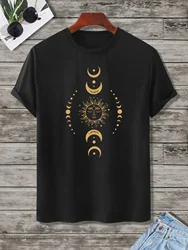 Sun & Moon Print T-Shirt for Men's Casual Crew Neck Short-Sleeve Fashion Summer T-Shirts Tops, Men's Outfits Tee