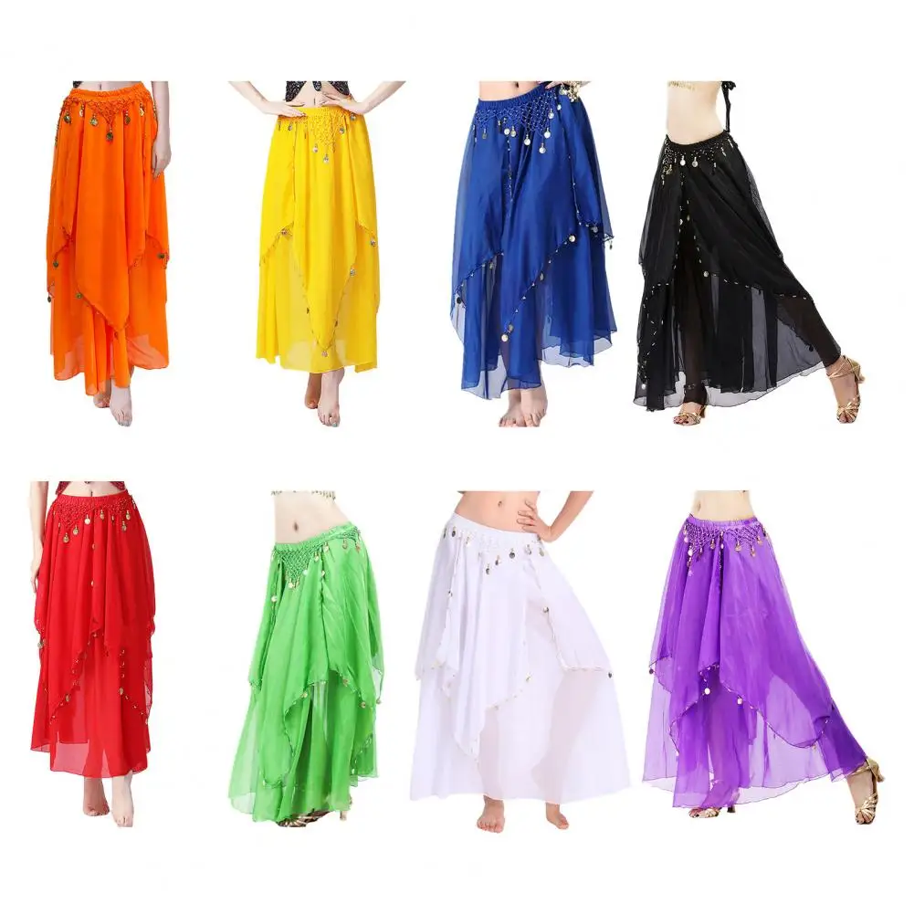 Folk Dance Skirt Elegant Multi-layered Chiffon Skirt Sparkling Sequin Embellished Folk Dance Performance Attire for Women