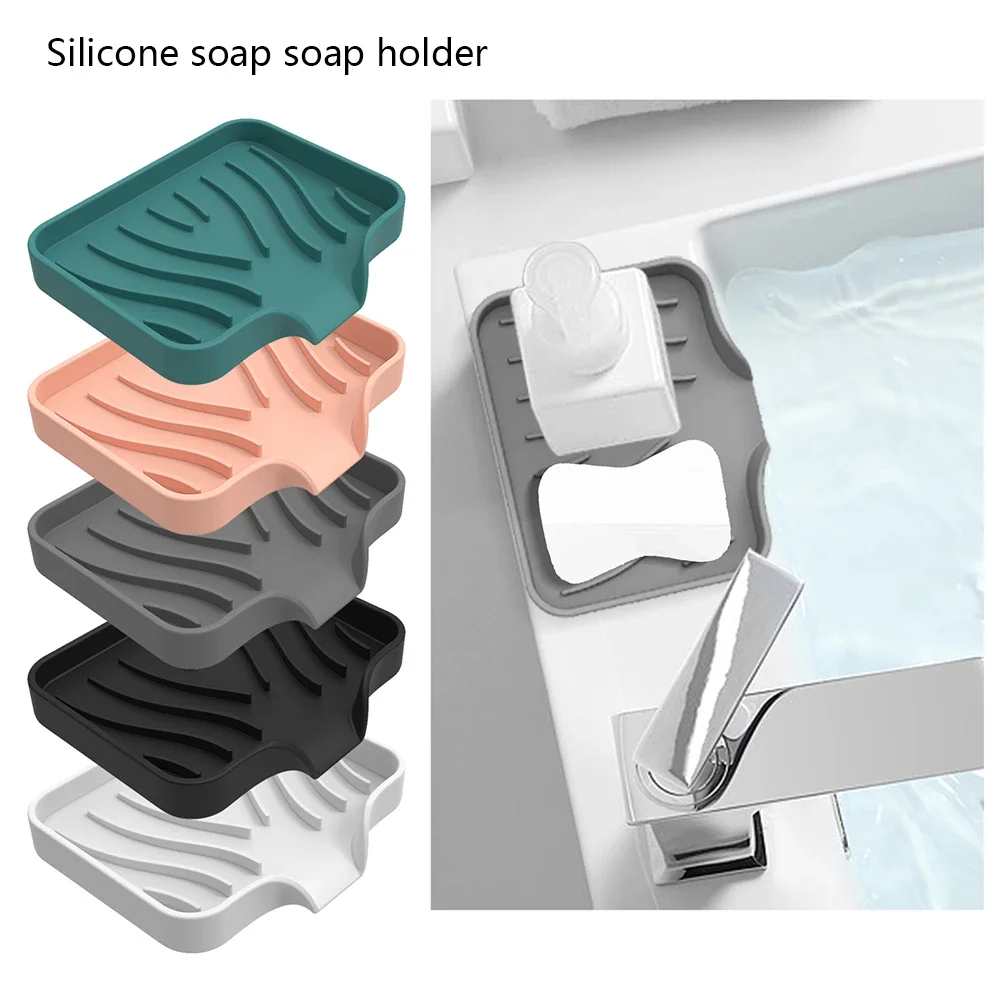 Silicone Soap Dish for Bathroom Self Draining Soap Bar Holder Kitchen Sink Soap Dish Sponge Drain Pad Countertop Soap Dispenser