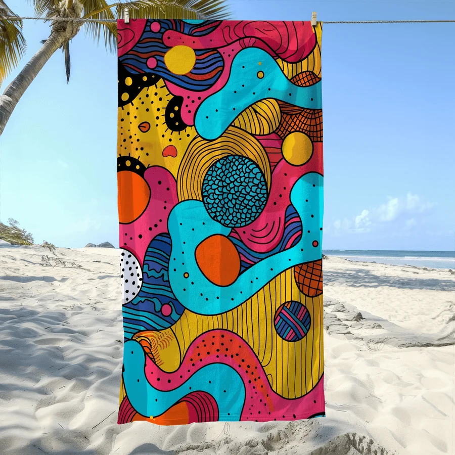 1pc Beach Towel with Abstract Art Pattern - Soft Absorbent Quick-Dry- Suitable for Swimming Camping Bathing