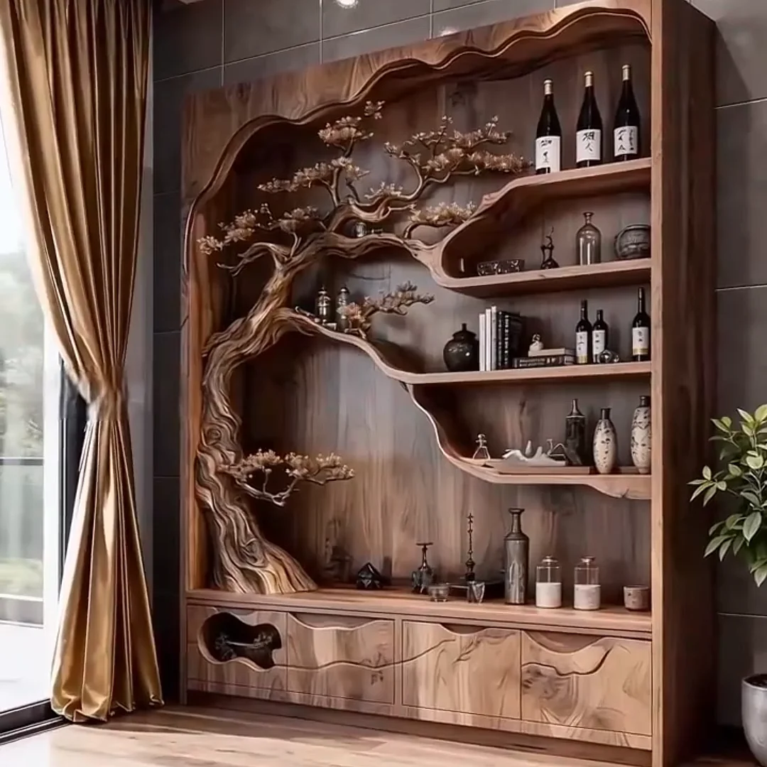 Wabi Sandy Wind Solid Wood Bogu Frame Log Wind Homestay Hotel Wine Cabinet Middle Ancient Wind Whole House