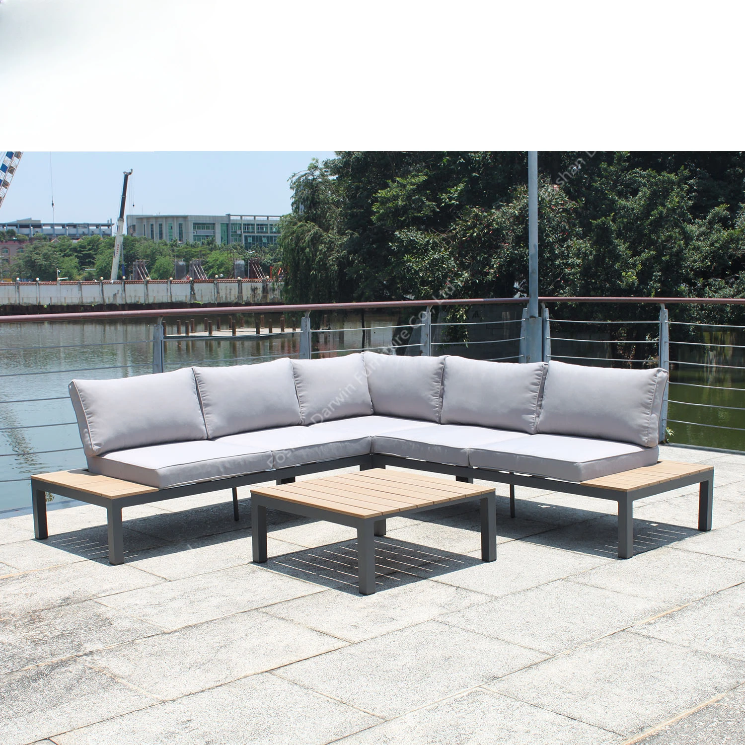 Balcony set sofa hotel furniture outdoor modern set sofa chair aluminum frame muebles de patio L shape combination sofas