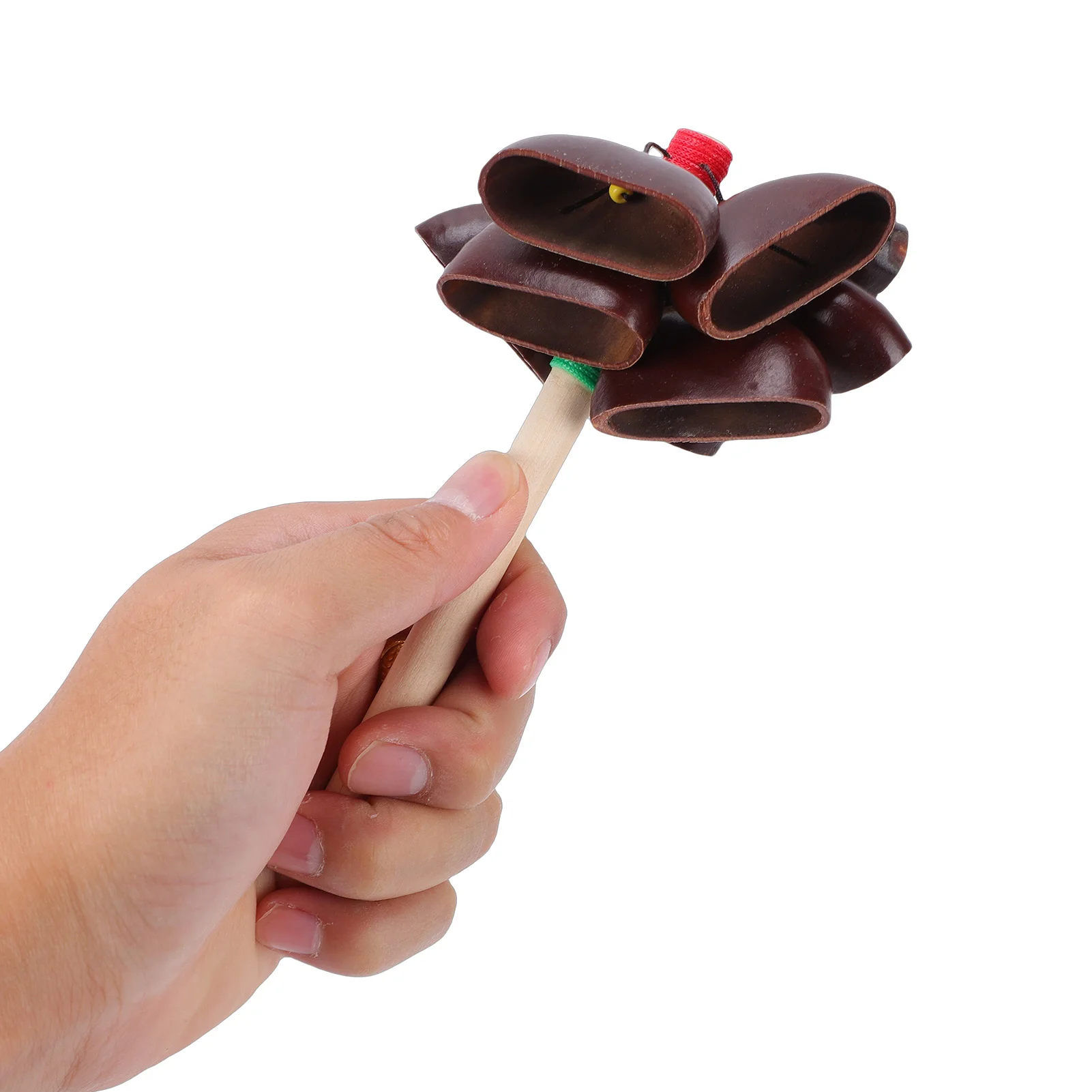 Maraca artesanal de cáscara de semilla con mango de caoba, instrumento musical de percusión de conchas naturales para yoga y meditación