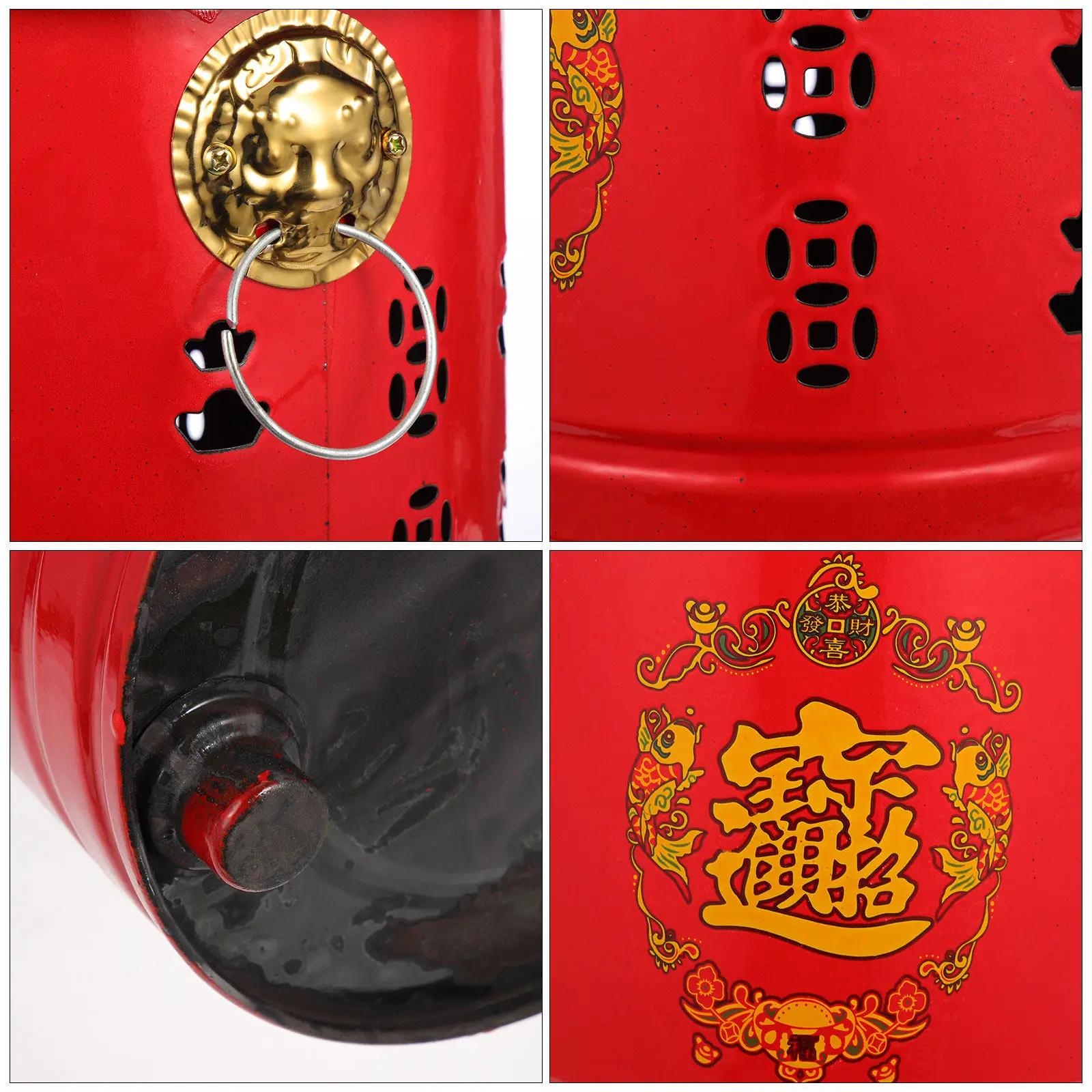 Red Enamel Burner Waste Incinerator Cage Lid Hole Design Thick Material Durable Stable Outdoor Burning Paper Bucket