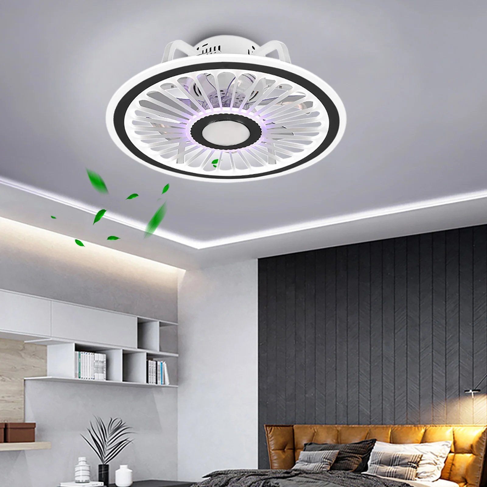 

Modern Invisible Ceiling Fan Light 3-Color Dimmable LED Chandelier Lamp W/Remote