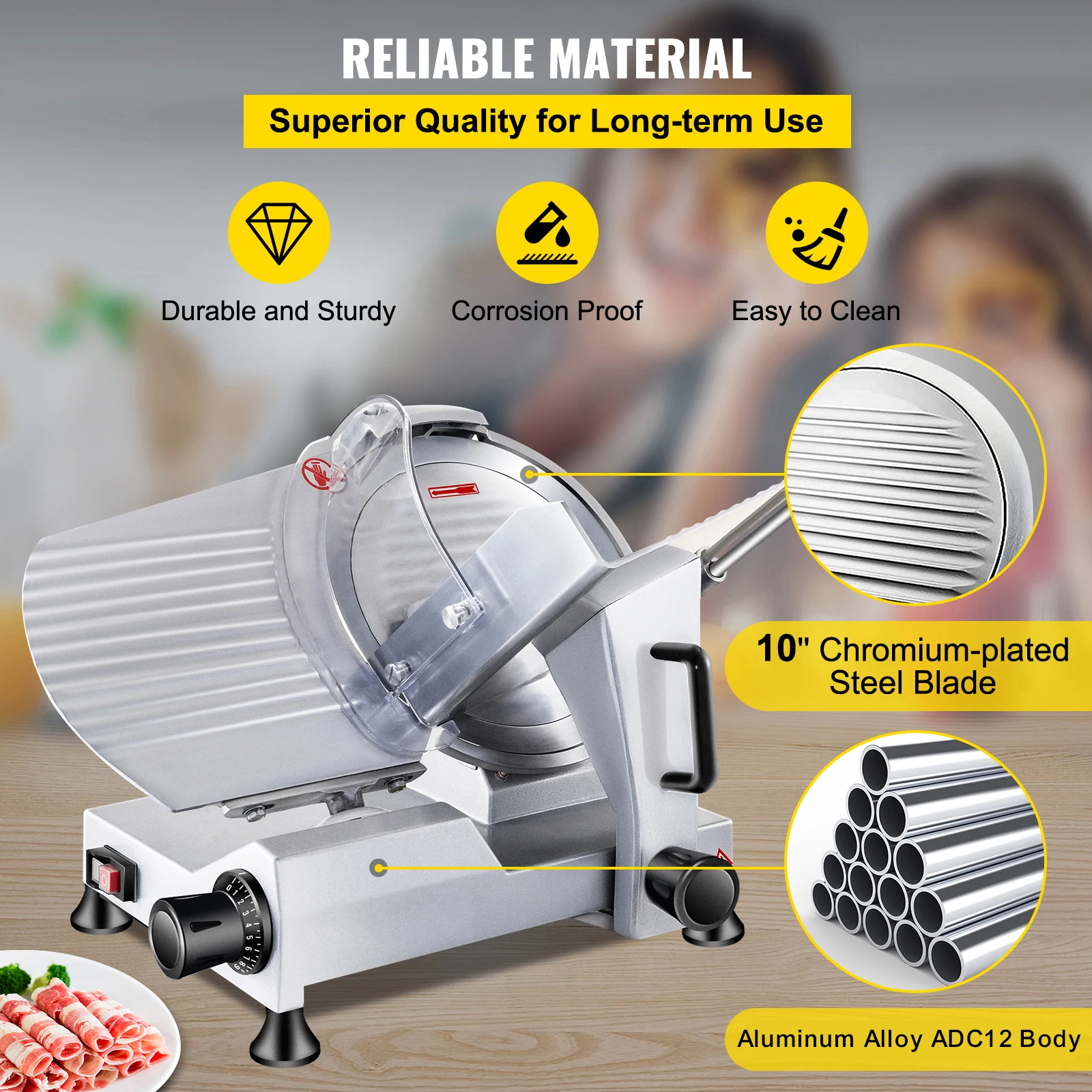 

240W Commercial Meat Slicer, Electric Deli Food Slicer, Carbon Steel Blade Electric Food Slicer, 350-400RPM Meat Slicer, 0 - 0