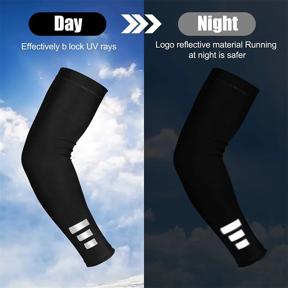 2PCS Summer Sun Uv Protection Women Arm Sleeves Reflective Night Cycling Running Arm Warmers Cover Men Sports Armguards Cuff