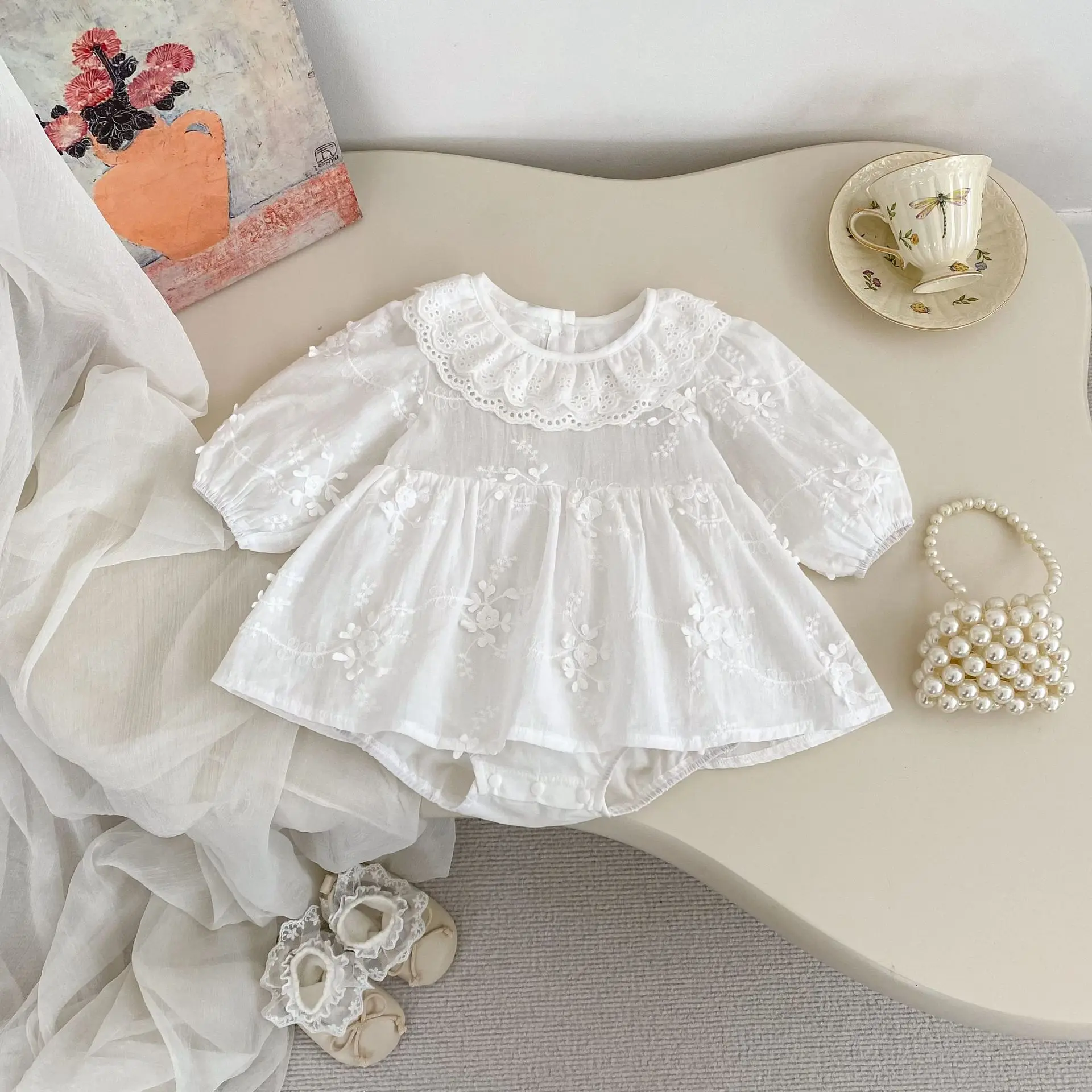 2026 Spring Baby Clothes Female Baby Western Jacquard Princess Romper Dress Full Moon Hundred Day Banquet fart Dress