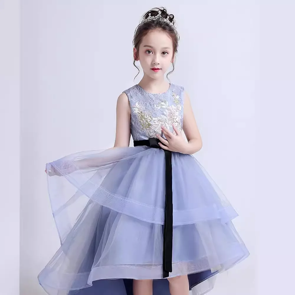 

Костюм для торжественных случаев для девочек, детское платье для выступлений на фортепиано, подиумная передняя короткая спинка, длина, свадебная фатиновая пачка для хозяина