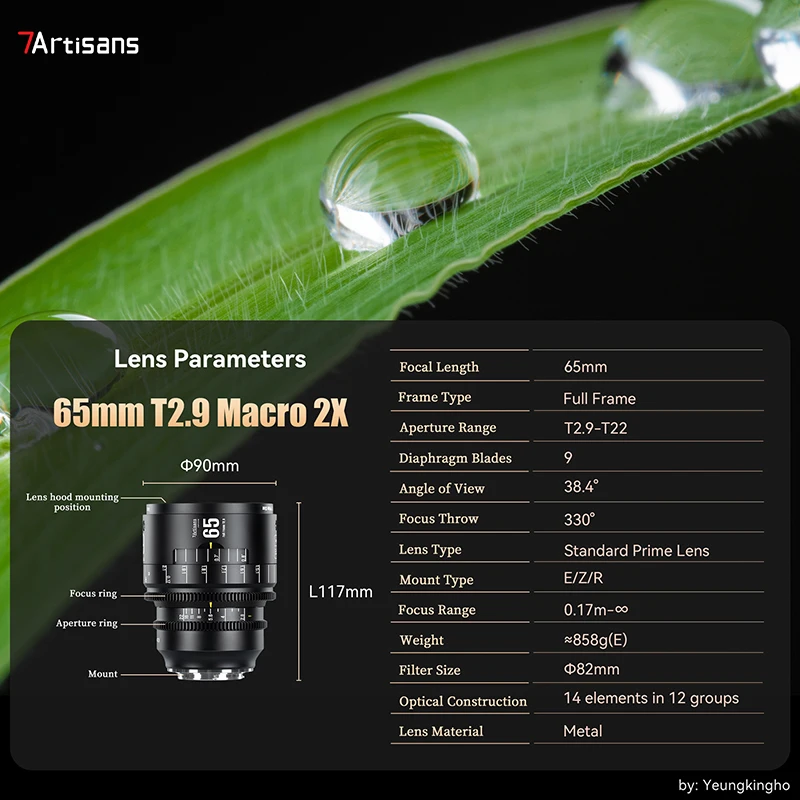 7artisans 65mm T2.9 Macro 2X Full Frame Manual Fixed Focus Macro Lens INFINTE Cine Lens for Canon RF/Nikon Z/Sony E Mount