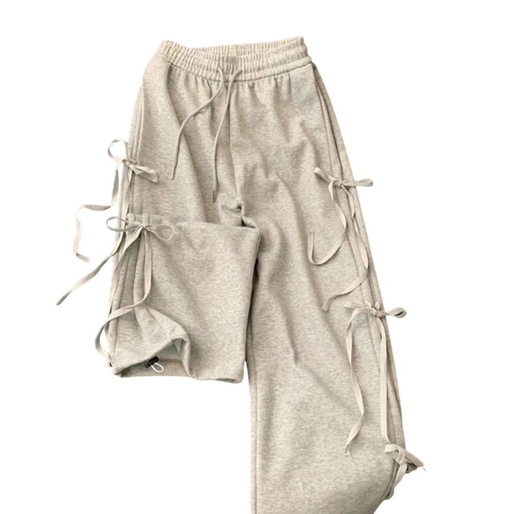 

Casual Sweatpants for Women Bow Lace Up High Waist Straight Draped Trousers Polyester Full Length Street Style Pants