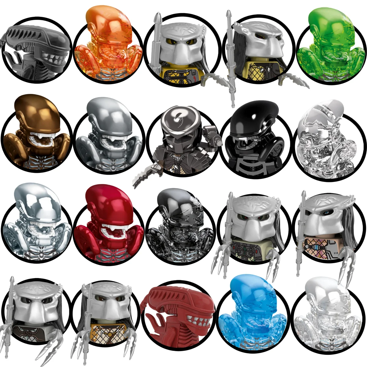 Caja ciega de bloques de construcción, figuras en miniatura, Terminator Alien VS Predator, esqueleto, cráneo, películas de Prometheus, regalos de Halloween, Juguetes