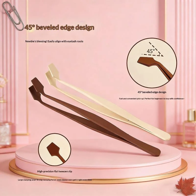Anti-Stick Matte Eyelash Tweezers 45° Angled Non Slip Grip Spatula Tweezers False Lash Application For Beginners